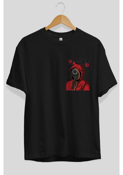 Squid Game (5) Ön Sol Baskılı Oversize T-Shirt Erkek Kadın Unisex Pamuk Bisiklet Yaka Tişort