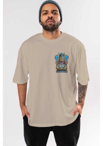 Thor Love And Thunder Ön Sol Baskılı Oversize T-Shirt Erkek Kadın Unisex Pamuk Bisiklet Yaka Tişort