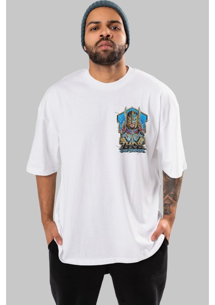 Thor Love And Thunder Ön Sol Baskılı Oversize T-Shirt Erkek Kadın Unisex Pamuk Bisiklet Yaka Tişort
