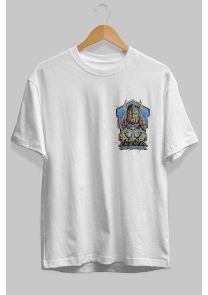 Thor Love And Thunder Ön Sol Baskılı Oversize T-Shirt Erkek Kadın Unisex Pamuk Bisiklet Yaka Tişort fiyatları