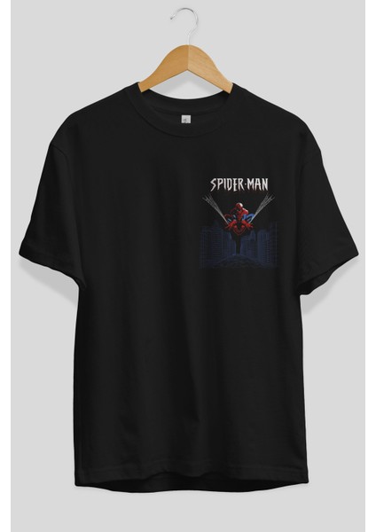 Spiderman (22) Ön Sol Baskılı Oversize T-Shirt Erkek Kadın Unisex Pamuk Bisiklet Yaka Tişort fiyatları