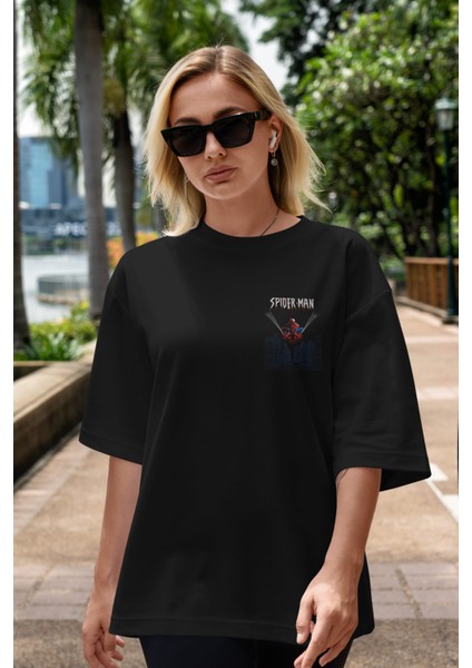 Spiderman (22) Ön Sol Baskılı Oversize T-Shirt Erkek Kadın Unisex Pamuk Bisiklet Yaka Tişort indirimleri