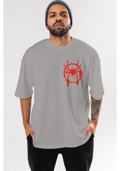 Spiderman (32) Ön Sol Baskılı Oversize T-Shirt Erkek Kadın Unisex Pamuk Bisiklet Yaka Tişort