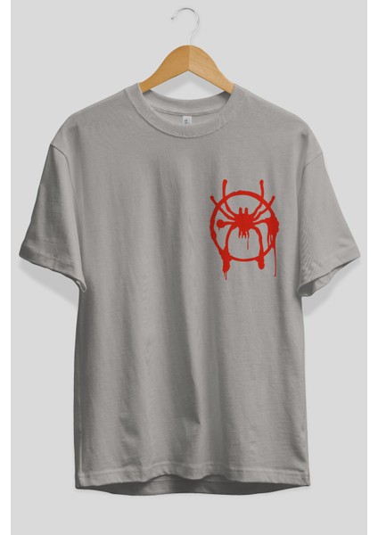 Spiderman (32) Ön Sol Baskılı Oversize T-Shirt Erkek Kadın Unisex Pamuk Bisiklet Yaka Tişort