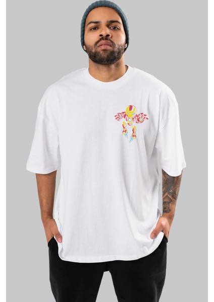 Iron Man (1) Ön Sol Baskılı Oversize T-Shirt Erkek Kadın Unisex Pamuk Bisiklet Yaka Tişort