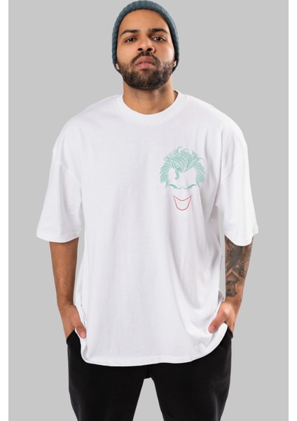 Joker (1) Ön Sol Baskılı Oversize T-Shirt Erkek Kadın Unisex Pamuk Bisiklet Yaka Tişort