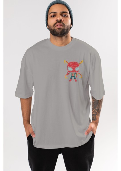 Spiderman (17) Ön Sol Baskılı Oversize T-Shirt Erkek Kadın Unisex Pamuk Bisiklet Yaka Tişort