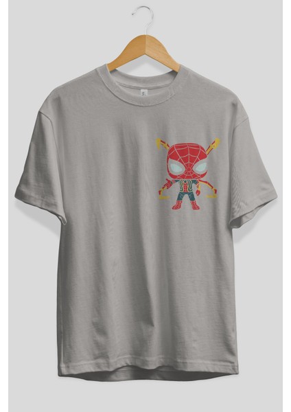 Spiderman (17) Ön Sol Baskılı Oversize T-Shirt Erkek Kadın Unisex Pamuk Bisiklet Yaka Tişort