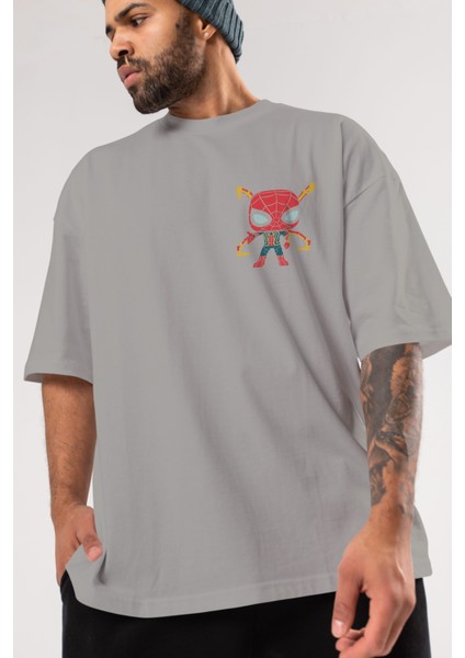Spiderman (17) Ön Sol Baskılı Oversize T-Shirt Erkek Kadın Unisex Pamuk Bisiklet Yaka Tişort