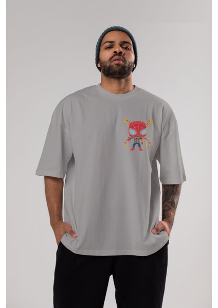 Spiderman (17) Ön Sol Baskılı Oversize T-Shirt Erkek Kadın Unisex Pamuk Bisiklet Yaka Tişort