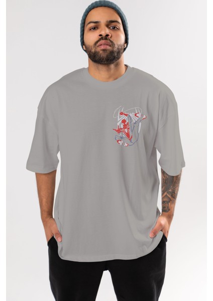 Spiderman (19) Ön Sol Baskılı Oversize T-Shirt Erkek Kadın Unisex Pamuk Bisiklet Yaka Tişort