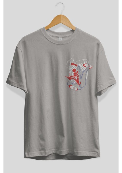 Spiderman (19) Ön Sol Baskılı Oversize T-Shirt Erkek Kadın Unisex Pamuk Bisiklet Yaka Tişort