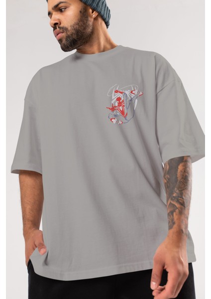 Spiderman (19) Ön Sol Baskılı Oversize T-Shirt Erkek Kadın Unisex Pamuk Bisiklet Yaka Tişort