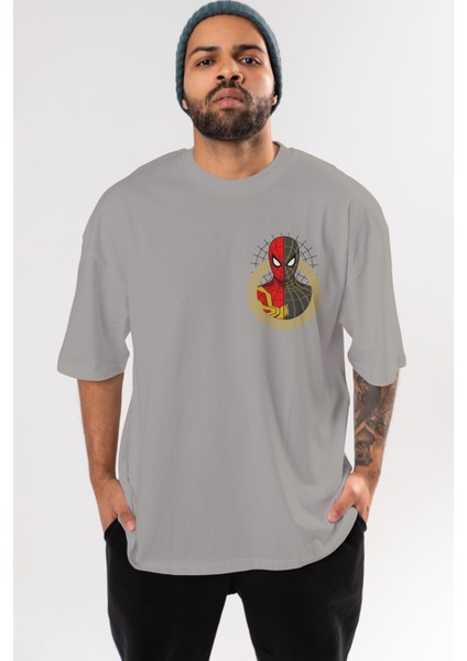 Spiderman (28) Ön Sol Baskılı Oversize T-Shirt Erkek Kadın Unisex Pamuk Bisiklet Yaka Tişort