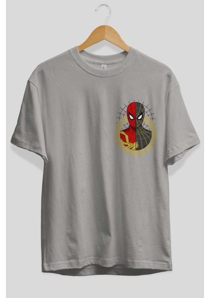 Spiderman (28) Ön Sol Baskılı Oversize T-Shirt Erkek Kadın Unisex Pamuk Bisiklet Yaka Tişort fiyatları