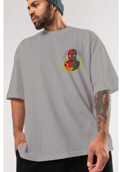 Spiderman (28) Ön Sol Baskılı Oversize T-Shirt Erkek Kadın Unisex Pamuk Bisiklet Yaka Tişort modelleri