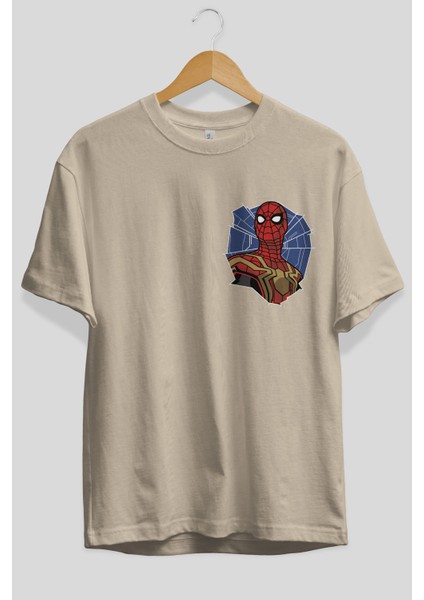 Spiderman (29) Ön Sol Baskılı Oversize T-Shirt Erkek Kadın Unisex Pamuk Bisiklet Yaka Tişort fiyatları