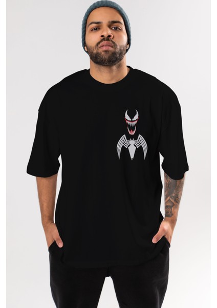 Spiderman (26) Ön Sol Baskılı Oversize T-Shirt Erkek Kadın Unisex Pamuk Bisiklet Yaka Tişort