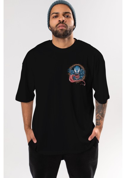 Venom (7) Ön Sol Baskılı Oversize T-Shirt Erkek Kadın Unisex Pamuk Bisiklet Yaka Tişort