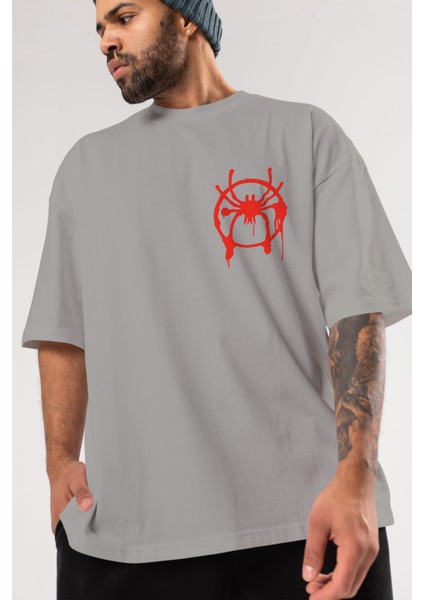 Spiderman (32) Ön Sol Baskılı Oversize T-Shirt Erkek Kadın Unisex Pamuk Bisiklet Yaka Tişort