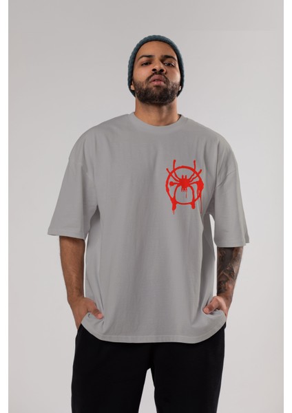 Spiderman (32) Ön Sol Baskılı Oversize T-Shirt Erkek Kadın Unisex Pamuk Bisiklet Yaka Tişort