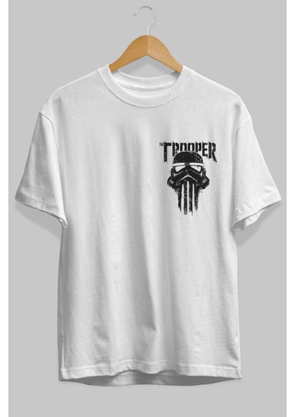 The Trooper Ön Sol Baskılı Oversize T-Shirt Erkek Kadın Unisex Pamuk Bisiklet Yaka Tişort fiyatları