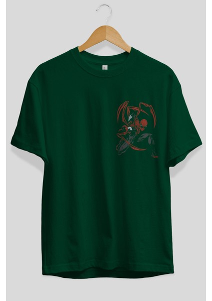 Spiderman (16) Ön Sol Baskılı Oversize T-Shirt Erkek Kadın Unisex Pamuk Bisiklet Yaka Tişort fiyatları