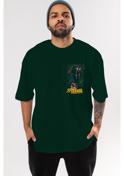 Spiderman (25) Ön Sol Baskılı Oversize T-Shirt Erkek Kadın Unisex Pamuk Bisiklet Yaka Tişort