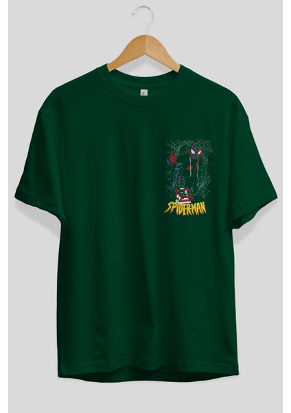 Spiderman (25) Ön Sol Baskılı Oversize T-Shirt Erkek Kadın Unisex Pamuk Bisiklet Yaka Tişort