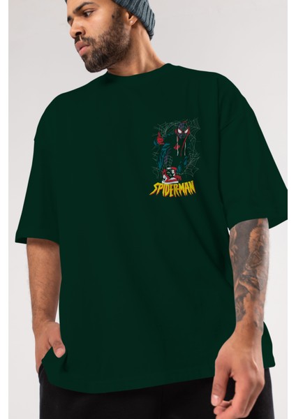 Spiderman (25) Ön Sol Baskılı Oversize T-Shirt Erkek Kadın Unisex Pamuk Bisiklet Yaka Tişort
