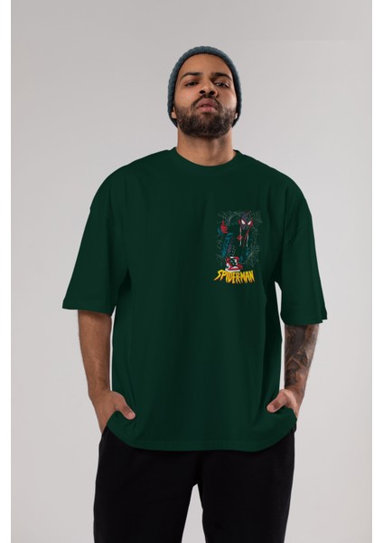Spiderman (25) Ön Sol Baskılı Oversize T-Shirt Erkek Kadın Unisex Pamuk Bisiklet Yaka Tişort
