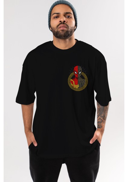 Spiderman (28) Ön Sol Baskılı Oversize T-Shirt Erkek Kadın Unisex Pamuk Bisiklet Yaka Tişort