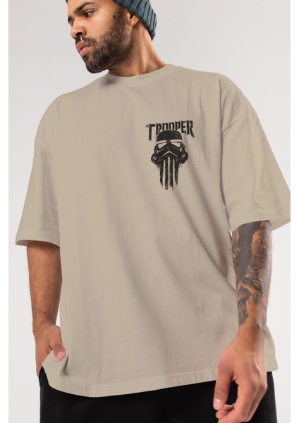 The Trooper Ön Sol Baskılı Oversize T-Shirt Erkek Kadın Unisex Pamuk Bisiklet Yaka Tişort modelleri