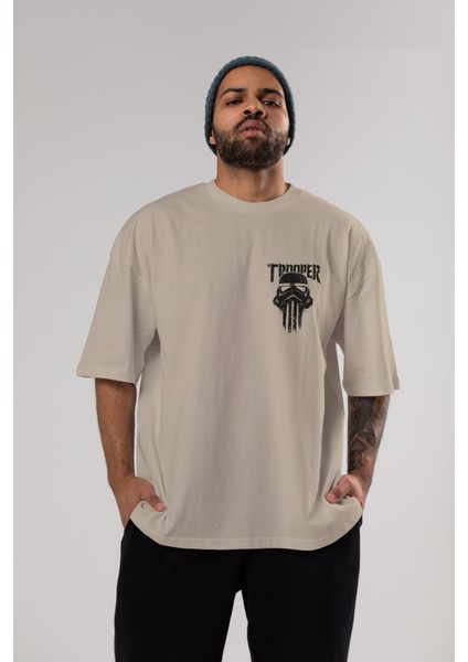 The Trooper Ön Sol Baskılı Oversize T-Shirt Erkek Kadın Unisex Pamuk Bisiklet Yaka Tişort indirimleri
