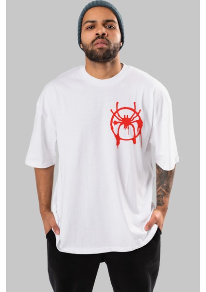 Spiderman (32) Ön Sol Baskılı Oversize T-Shirt Erkek Kadın Unisex Pamuk Bisiklet Yaka Tişort