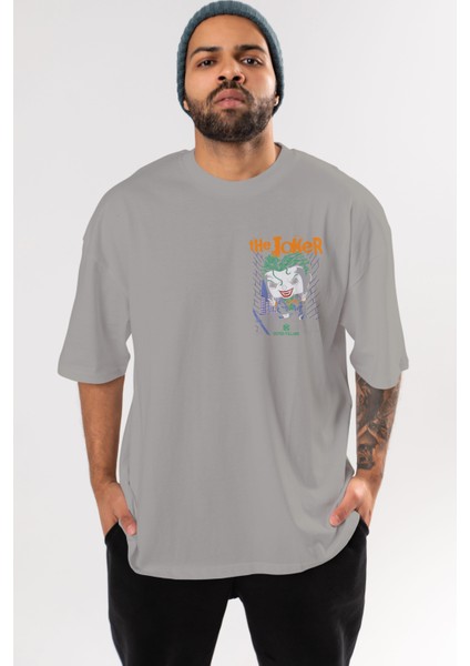 Joker (6) Ön Sol Baskılı Oversize T-Shirt Erkek Kadın Unisex Pamuk Bisiklet Yaka Tişort