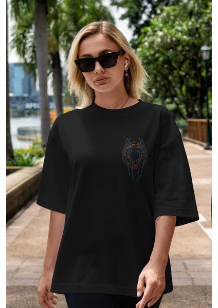 Spiderman (30) Ön Sol Baskılı Oversize T-Shirt Erkek Kadın Unisex Pamuk Bisiklet Yaka Tişort