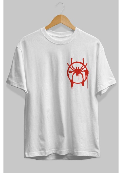 Spiderman (32) Ön Sol Baskılı Oversize T-Shirt Erkek Kadın Unisex Pamuk Bisiklet Yaka Tişort