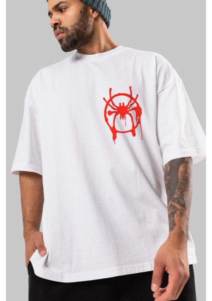 Spiderman (32) Ön Sol Baskılı Oversize T-Shirt Erkek Kadın Unisex Pamuk Bisiklet Yaka Tişort