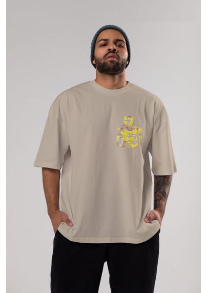Iron Man (5) Ön Sol Baskılı Oversize T-Shirt Erkek Kadın Unisex Pamuk Bisiklet Yaka Tişort