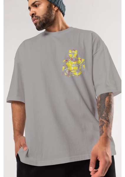 Iron Man (5) Ön Sol Baskılı Oversize T-Shirt Erkek Kadın Unisex Pamuk Bisiklet Yaka Tişort modelleri