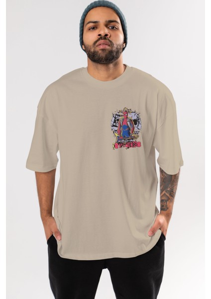 Spiderman Rock Ön Sol Baskılı Oversize T-Shirt Erkek Kadın Unisex Pamuk Bisiklet Yaka Tişort