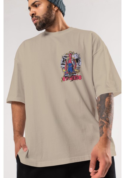 Spiderman Rock Ön Sol Baskılı Oversize T-Shirt Erkek Kadın Unisex Pamuk Bisiklet Yaka Tişort