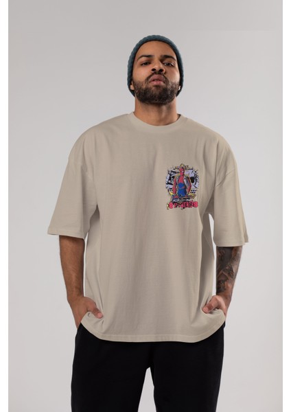 Spiderman Rock Ön Sol Baskılı Oversize T-Shirt Erkek Kadın Unisex Pamuk Bisiklet Yaka Tişort