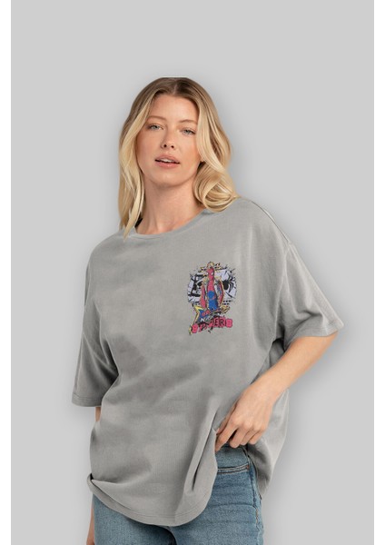 Spiderman Rock Ön Sol Baskılı Oversize T-Shirt Erkek Kadın Unisex Pamuk Bisiklet Yaka Tişort fırsatları