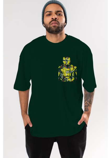 Iron Man (5) Ön Sol Baskılı Oversize T-Shirt Erkek Kadın Unisex Pamuk Bisiklet Yaka Tişort