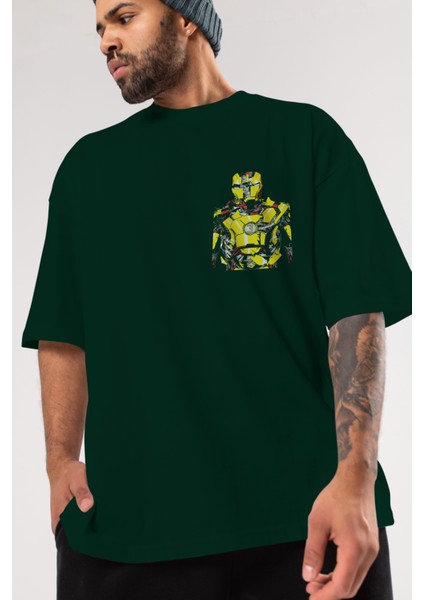 Iron Man (5) Ön Sol Baskılı Oversize T-Shirt Erkek Kadın Unisex Pamuk Bisiklet Yaka Tişort