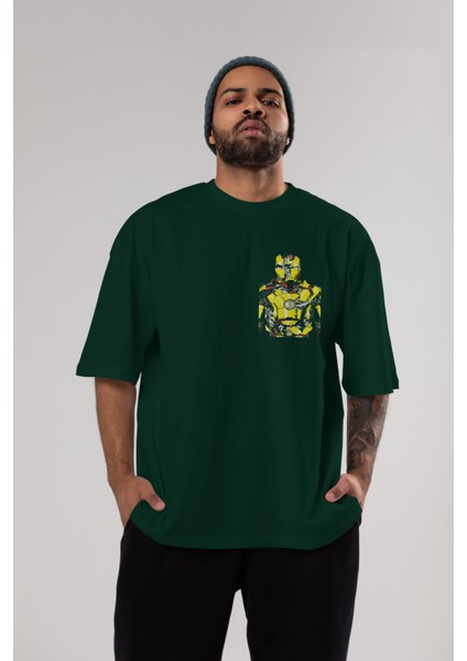 Iron Man (5) Ön Sol Baskılı Oversize T-Shirt Erkek Kadın Unisex Pamuk Bisiklet Yaka Tişort