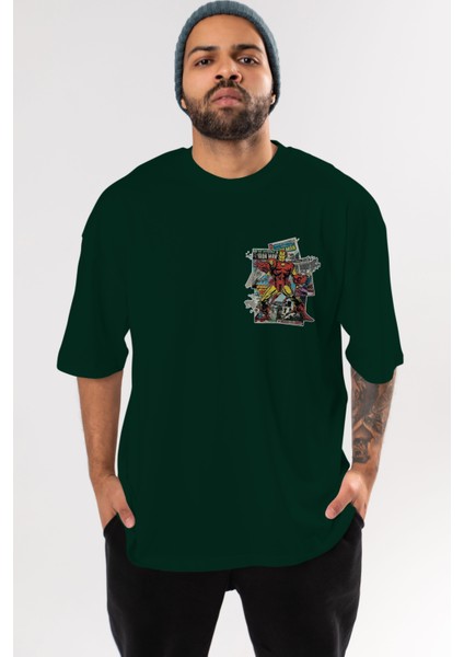 Iron Man (6) Ön Sol Baskılı Oversize T-Shirt Erkek Kadın Unisex Pamuk Bisiklet Yaka Tişort