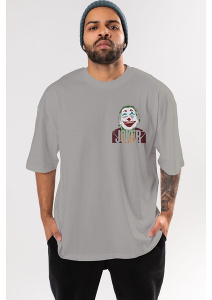 Joker (10) Ön Sol Baskılı Oversize T-Shirt Erkek Kadın Unisex Pamuk Bisiklet Yaka Tişort